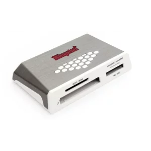 CARD READER extern KINGSTON, interfata USB 3.0, citeste/scrie: SD, microSD, MS, CF; plastic, alb &amp;amp; gri, &quot;FCR-HS4&quot;
