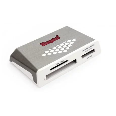 CARD READER extern KINGSTON, interfata USB 3.0, citeste/scrie: SD, microSD, MS, CF; plastic, alb &amp;amp; gri, &quot;FCR-HS4&quot;