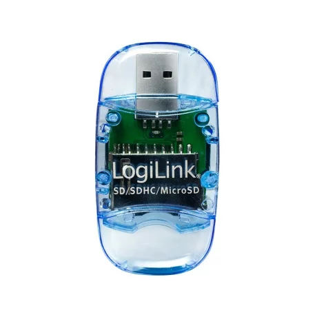 CARD READER extern LOGILINK, interfata USB 2.0, citeste/scrie: SD, micro SD; plastic, albastru transparent &quot;CR0015B&quot;