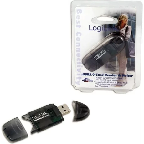 CARD READER extern LOGILINK, interfata USB 2.0, citeste/scrie: SD, MMC, RS-MMC; plastic, negru-transparent &quot;CR0007&quot;