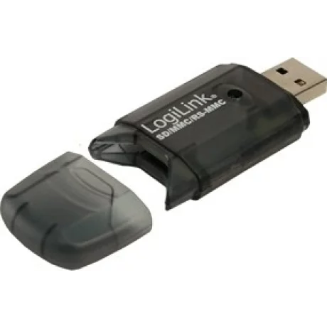 CARD READER extern LOGILINK, interfata USB 2.0, citeste/scrie: SD, MMC, RS-MMC; plastic, negru-transparent &quot;CR0007&quot;