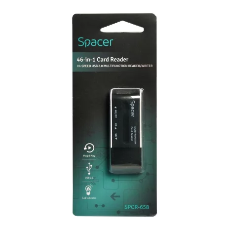CARD READER extern SPACER, interfata USB 2.0, citeste/scrie: SD, microSD, MS, M2; plastic, black &quot;SPCR-658&quot;