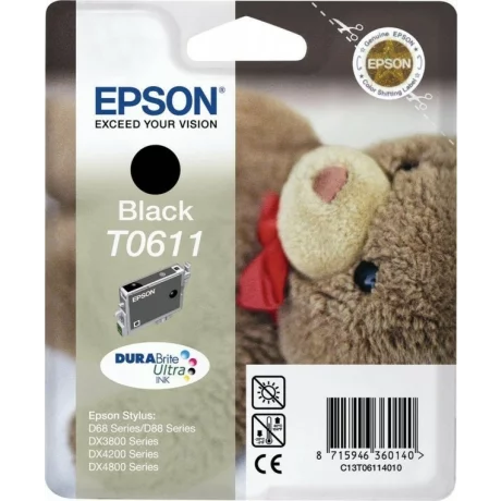 Cartus Cerneala Original Epson Black, T0611, pentru D88|D68PE|DX4800|DX4850|DX4200|DX4250|DX3800|DX3851, , incl.TV 0.11 RON, &quot;C13T06114010&quot;