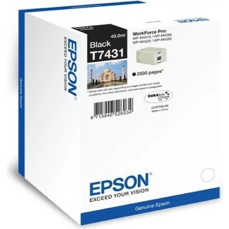 Cartus Cerneala Original Epson Black, T74414010, pentru Epson Workforce Pro WP-M4015DNWorkforce Pro WP-M4525DNF, , incl.TV 0.11 RON, &quot;C13T74414010&quot;