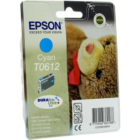 Cartus Cerneala Original Epson Cyan, T0612, pentru D88|D68PE|DX4800|DX4850|DX4200|DX4250|DX3800|DX3851, , incl.TV 0.11 RON, &quot;C13T06124010&quot;