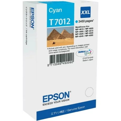 Cartus Cerneala Original Epson Cyan, T7012, pentru WP4000|4500, , incl.TV 0.11 RON, &quot;C13T70124010&quot;