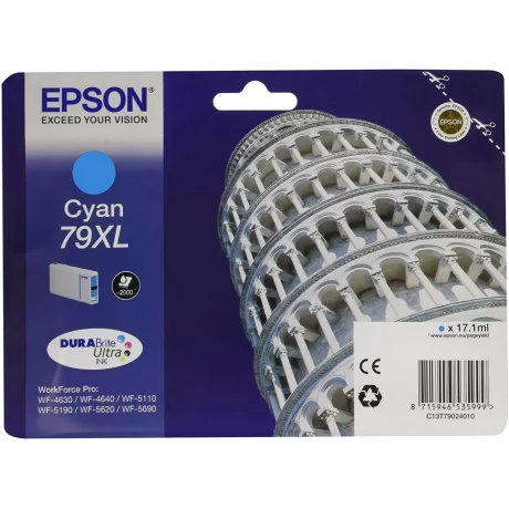 Cartus Cerneala Original Epson Cyan, T79024010, pentru Workforce Pro WP-5110|51490|5620|5690, , incl.TV 0.11 RON, &quot;C13T79024010&quot;