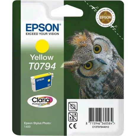 Cartus Cerneala Original Epson Yellow, T0794, pentru Stylus Photo 1400, , incl.TV 0.11 RON, &quot;C13T07944010&quot;