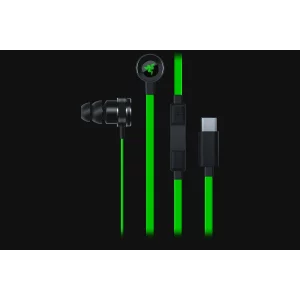 CASTI Razer, &quot;Hammerhead&quot;, cu fir, intraauriculare, gaming, utilizare multimedia , smartphone, microfon pe fir, conectare prin USB Type C, negru / verde, &quot;RZ04-02420100-R3G1&quot;, (include TV 0.15 lei)