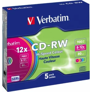 CD-RW VERBATIM  700MB, 80min, viteza 8-12x,   5 buc, carcasa, &quot;Colour 12x&quot; &quot;43167/261910&quot;