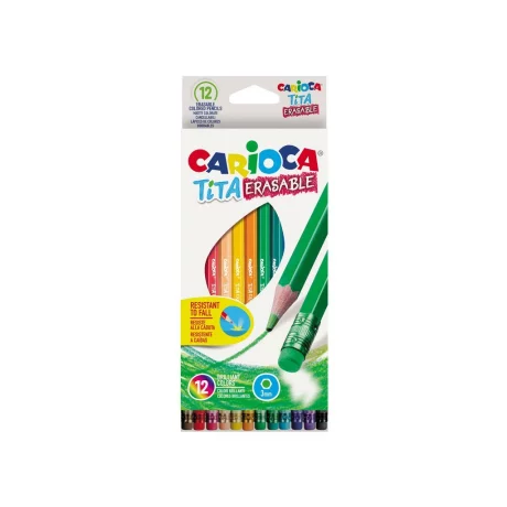 Creioane colorate cu radiera Carioca Tita Erasable, 12 culori
