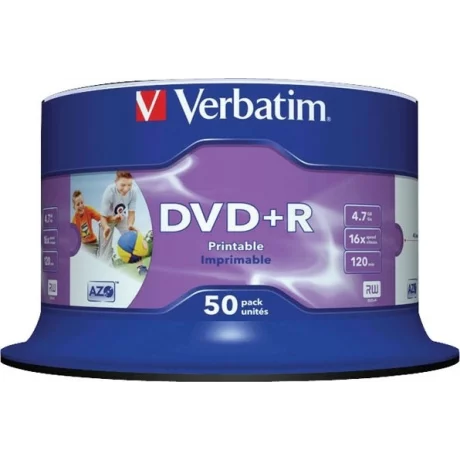 DVD+R VERBATIM  4.7GB, 120min, viteza 16x, 50 buc, Single Layer, spindle, printabil, &quot;Wide Inkjet Printable&quot; &quot;43512&quot;