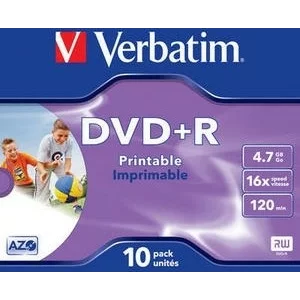 DVD+R VERBATIM  4.7GB, 120min, viteza 16x, set 10 buc, Single Layer, carcasa, printabil, &quot;Wide Inkjet Printable&quot; &quot;43508&quot;