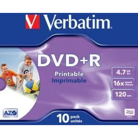 DVD+R VERBATIM  4.7GB, 120min, viteza 16x, set 10 buc, Single Layer, carcasa, printabil, &quot;Wide Inkjet Printable&quot; &quot;43508&quot;