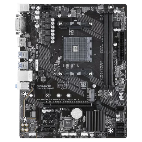 PLACA de BAZA GIGABYTE GA-A320M-H, skt AM4, AMD A320, mATX, slot RAM 2 x DDR4, max 64 GB, 4x S-ATA 3, 1x M.2, 2x PCI-E, PCI-E3.0x16 x 1, LAN 1000 Mbps, HDMI, DVI, 7.1, &quot;GA-A320M-H&quot;