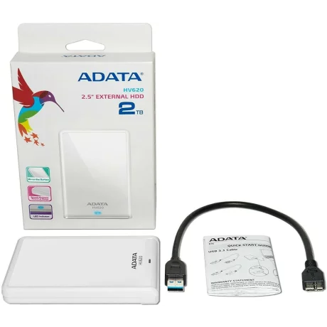 HDD extern ADATA 2 TB, HV620, 2.5 inch, USB 3.0, alb, &quot;AHV620-2TU3-CWH&quot; (include TV 0.75 lei)