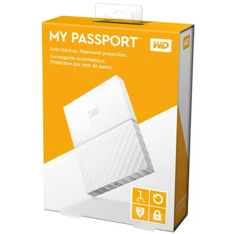 HDD extern WD 1 TB, My Passport, 2.5 inch, USB 3.0, alb, &quot;WDBYNN0010BWT-WESN&quot;