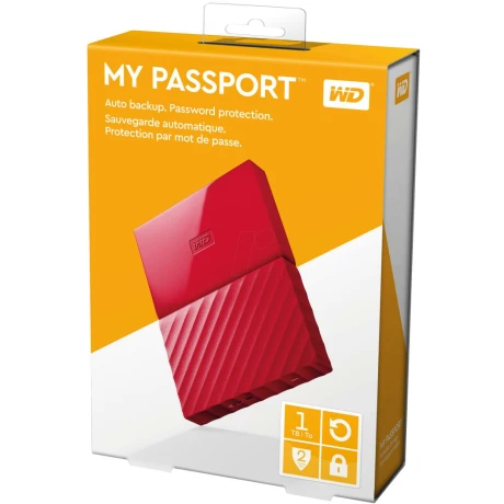 HDD extern WD 1 TB, My Passport, 2.5 inch, USB 3.0, rosu, &quot;WDBYNN0010BRD-WESN&quot;
