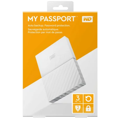 HDD extern WD 3 TB, My Passport, 2.5 inch, USB 3.0, alb, &quot;WDBYFT0030BWT-WESN&quot;