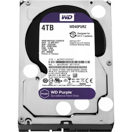 HDD WD 4 TB, Purple, 5.400 rpm, buffer 64 MB, pt. supraveghere, &quot;WD40PURZ&quot;