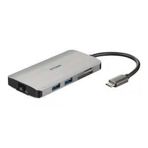 HUB extern D-LINK,  conectare prin USB Type C, cablu 15 cm, argintiu DUB-M810