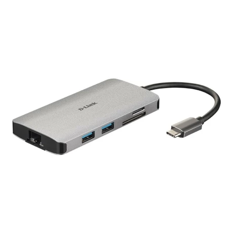 HUB extern D-LINK,  conectare prin USB Type C, cablu 15 cm, argintiu DUB-M810