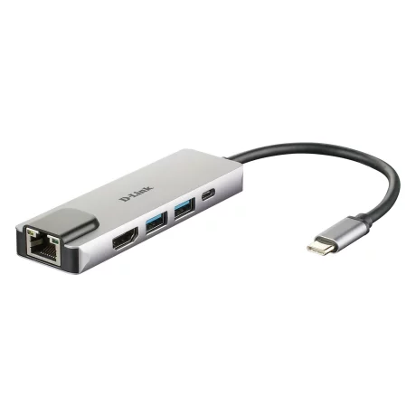 HUB extern D-LINK, porturi Gigabit LAN x 1, USB 3.0 x 2, HDMI x 1,  USB Type C x 1 argintiu DUB-M520
