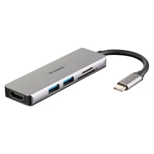 HUB extern D-LINK, porturi SD/microSD Dual Card Reader x 1, USB 3.0 x 2, HDMI x 1, conectare prin USB Type C, argintiu DUB-M530