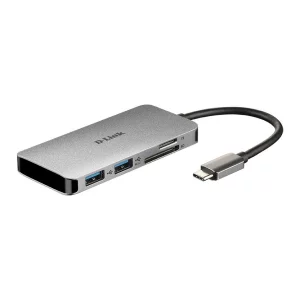 HUB extern D-LINK, porturi SD/microSD Dual Card Reader x 1, USB 3.0 x 2, HDMI x 1, USB Type C x 1, conectare prin USB Type C,  argintiu DUB-M610