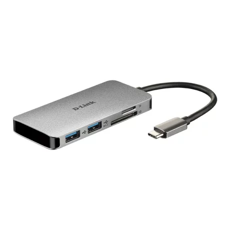 HUB extern D-LINK, porturi SD/microSD Dual Card Reader x 1, USB 3.0 x 2, HDMI x 1, USB Type C x 1, conectare prin USB Type C,  argintiu DUB-M610