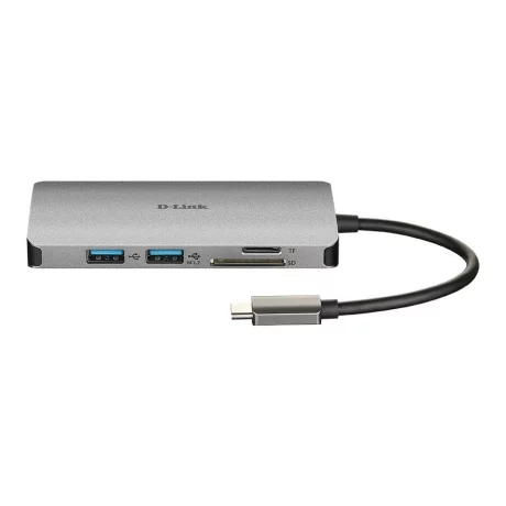 HUB extern D-LINK, porturi SD/microSD Dual Card Reader x 1, USB 3.0 x 2, HDMI x 1, USB Type C x 1, conectare prin USB Type C,  argintiu DUB-M610