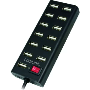 HUB extern LOGILINK, conectare prin USB 2.0, alimentare retea 220 V, cablu 0.75 m, negru, UA0126