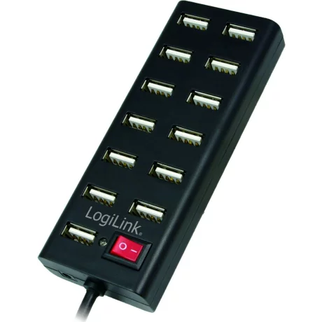 HUB extern LOGILINK, conectare prin USB 2.0, alimentare retea 220 V, cablu 0.75 m, negru, UA0126