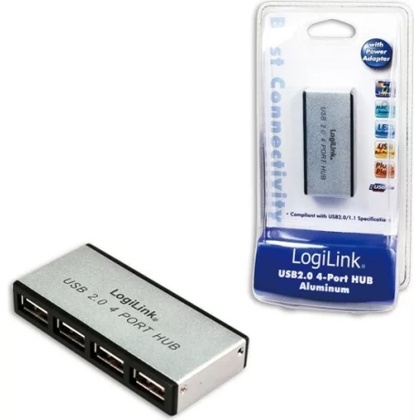 HUB extern LOGILINK, conectare prin USB 2.0, alimentare retea 220 V, argintiu cu negru, UA0003