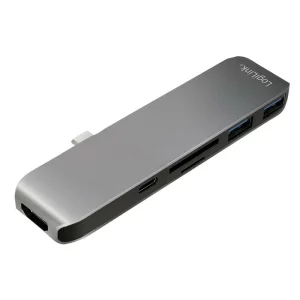 HUB extern LOGILINK, conectare prin USB 3.2 Type C, alte porturi: HDMI, SD, MicroSD, argintiu cu negru, UA0301
