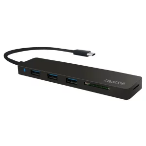 HUB extern LOGILINK, conectare prin USB 3.2 Type C, cablu 0.1 m, alte porturi: SD, MicroSD, negru, UA0312