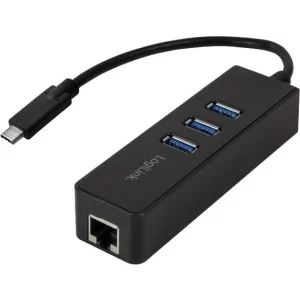 HUB extern LOGILINK, conectare prin USB 3.2 Type C, cablu 0.1 m, retea 10/100/1000 Mbps (Gigabit), negru, UA0283