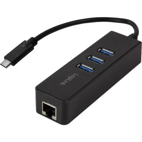 HUB extern LOGILINK, conectare prin USB 3.2 Type C, cablu 0.1 m, retea 10/100/1000 Mbps (Gigabit), negru, UA0283