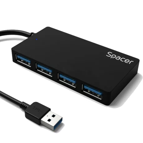 HUB extern SPACER, porturi USB: USB 3.0 x 4, conectare prin USB 3.0, negru, SPH-332