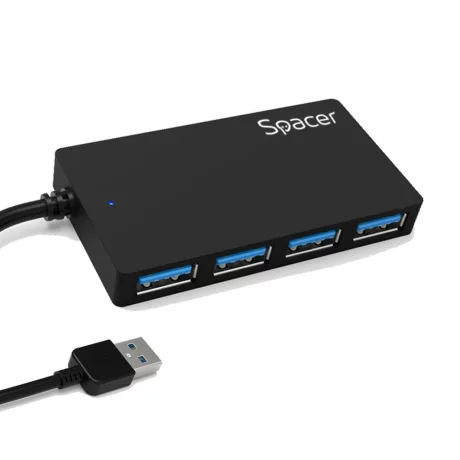 HUB extern SPACER, porturi USB: USB 3.0 x 4, conectare prin USB 3.0, negru, SPH-332