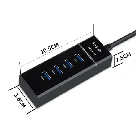 HUB extern SPACER, porturi USB: USB 3.0 x 4, conectare prin USB 3.0, negru, SPH-4USB30-01