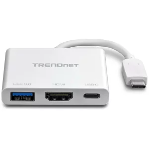 HUB extern TRENDNET, porturi USB: USB 3.0, USB 3.0 Type C, conectare prin USB 3.0 Type C, cablu 0.1 m, alte porturi: HDMI, alb, &quot;TUC-HDMI3&quot;