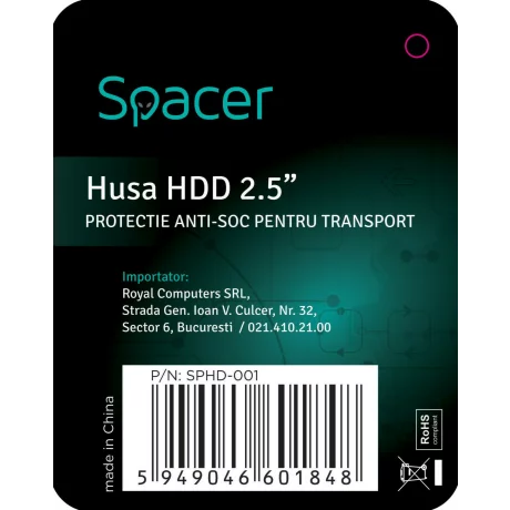 HUSA SPACER, pt HDD, buzunar intern plasa, negru, &quot;SPHD-001&quot;