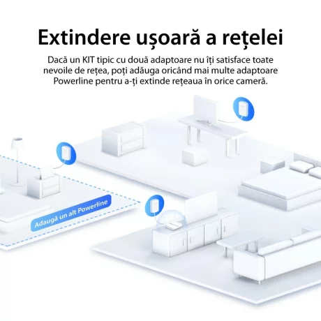 KIT ADAPTOR si AMPLIFICATOR POWERLINE MERCUSYS, tehnologie AV2, AV1000, pana la 1000 mBPS, RJ-45 x 1 porturi 10/100/1000 Mbps, 2 buc, &quot;MP500 KIT&quot;