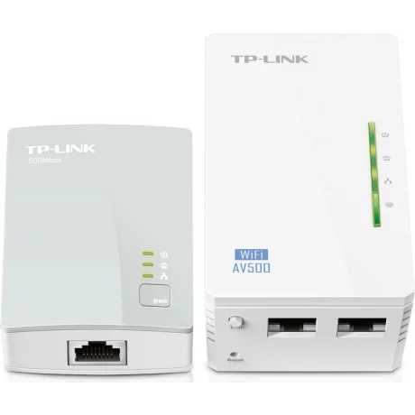 KIT ADAPTOR POWERLINE TP-LINK tehnologie AV,  AV500, pana la 100Mbps, 2 porturi 10/100Mbps, wireless 300Mbps, compus din TL-WPA4220 &amp;amp;amp; TL-PA4010 &quot;TL-WPA4220KIT&quot; (include timbru verde 1.5 lei)