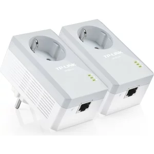 KIT ADAPTOR POWERLINE TP-LINK tehnologie AV,  AV600, pana la 600Mbps, 1 port 10/100Mbps, priza AC, 2buc. &quot;TL-PA4010PKIT&quot; (include timbru verde 1.5 lei)