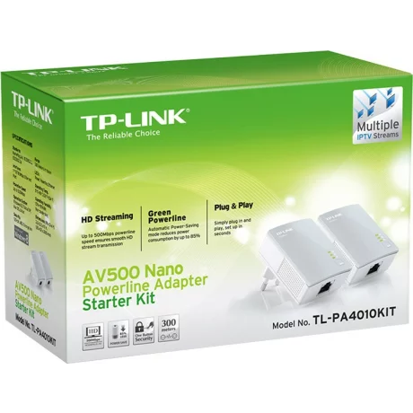 KIT ADAPTOR POWERLINE TP-LINK tehnologie AV,  AV600, pana la 600Mbps, 1 port 10/100Mbps, 2 buc. &quot;TL-PA4010KIT&quot; (include timbru verde 1.5 lei)