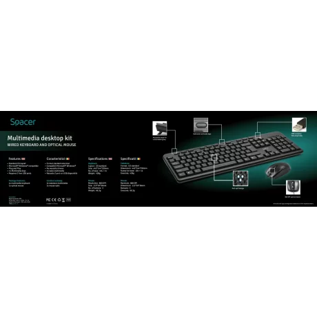 KIT wired SPACER USB, tastatura multimedia &quot;SPKB-169&quot; + mouse optic &quot;SPMO-M11&quot;, black, &quot;SPDS-1691&quot;  /45505412 (include TV 0.75 lei)