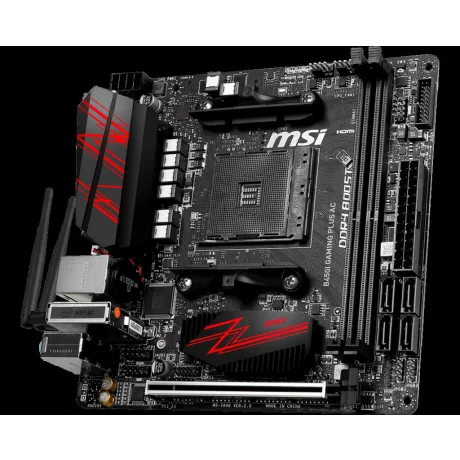 PLACA de BAZA MSI B450I GAMING +AC, skt AM4, AMD B450, mini ITX, slot RAM 2 x DDR4, max 32 GB, 4x S-ATA 3, 1x M.2, nux PCI-E, PCI-E3.0x16 x 1, LAN 1000 Mbps, Display Port, HDMI, 7.1, &quot;B450I GAMING +AC&quot;