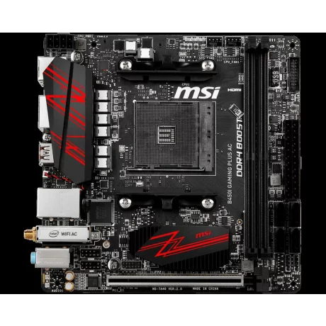 PLACA de BAZA MSI B450I GAMING +AC, skt AM4, AMD B450, mini ITX, slot RAM 2 x DDR4, max 32 GB, 4x S-ATA 3, 1x M.2, nux PCI-E, PCI-E3.0x16 x 1, LAN 1000 Mbps, Display Port, HDMI, 7.1, &quot;B450I GAMING +AC&quot;